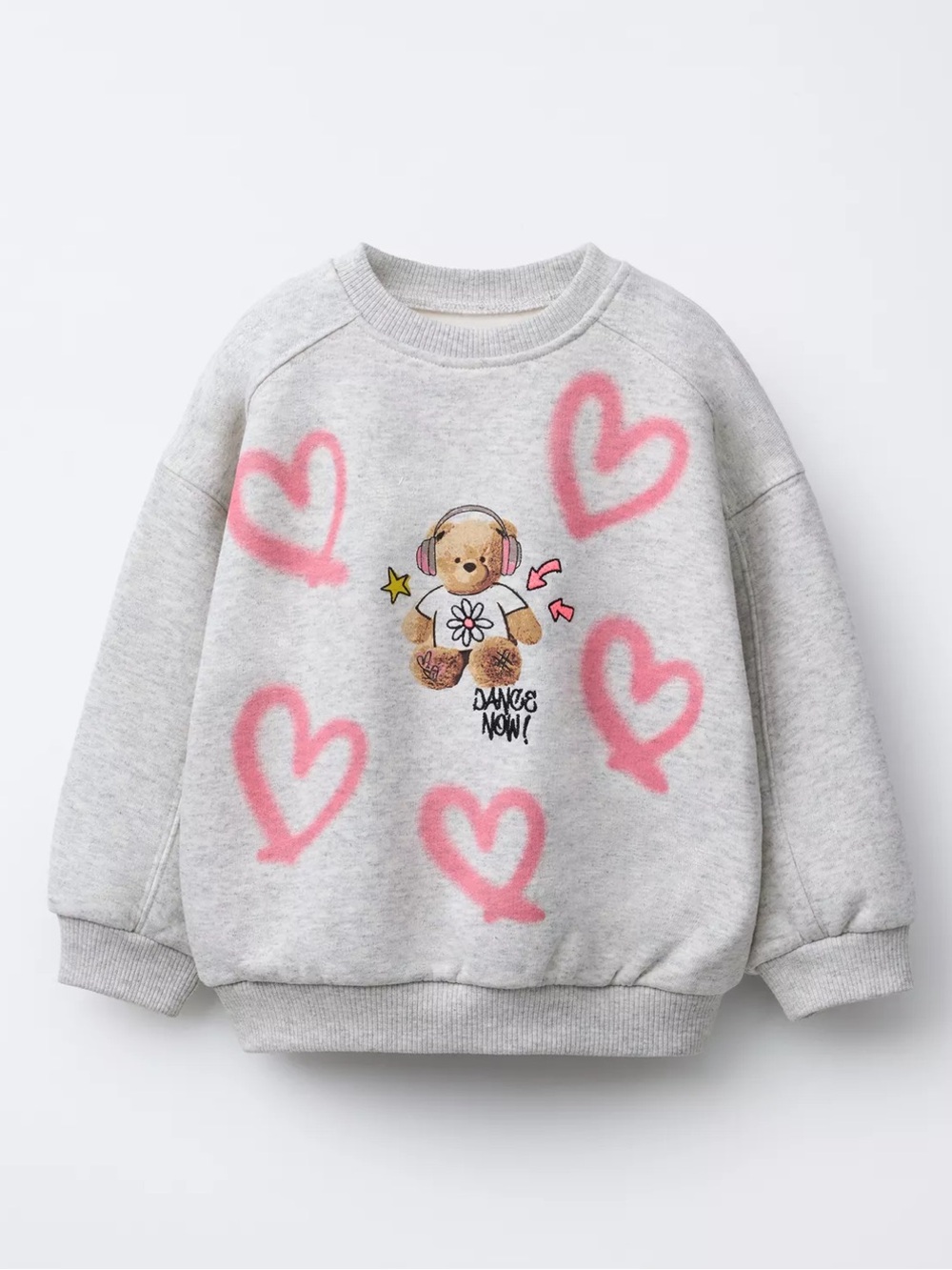 Zara Kids Sweatshirt with Pink Hearts and Teddy Graphic